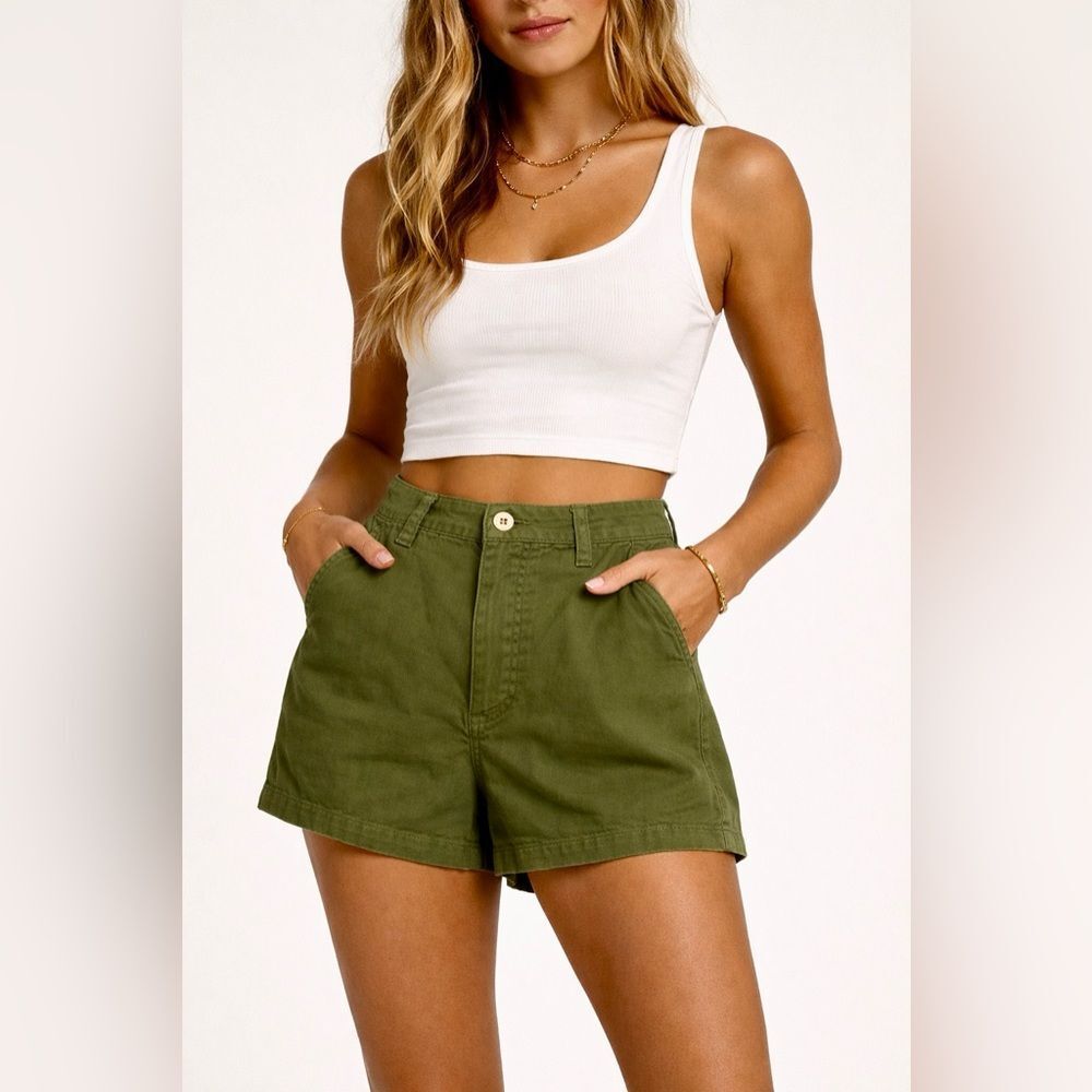RVCA Avocado Green Button Fly Shorts 27 Waist Cotton Vacation